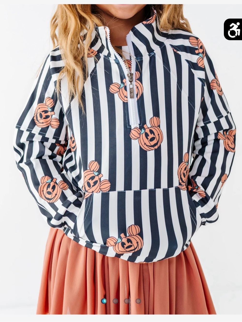 Women’s Black & White Mickey Halloween Striped Pullover